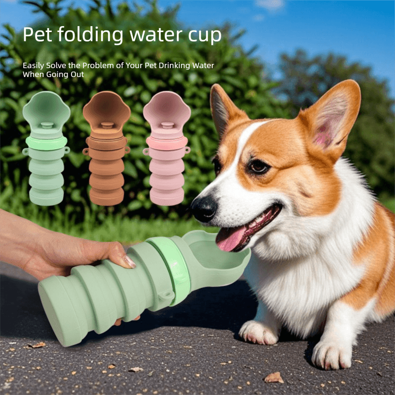 Green Portable Collapsible Pet Water Bottle for Dogs Outdoor Travel Drinking