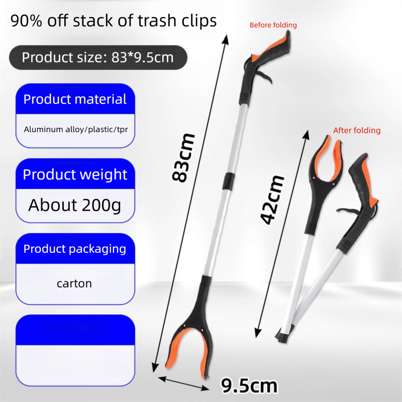 Orange and Black Handle Foldable Grabber Reacher Tool - 83 cm Aluminium