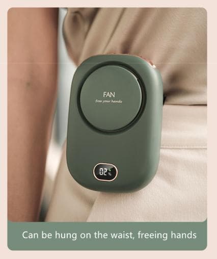 Green Portable Bladeless Neck Fan with Waist Clip & Digital Display USB
