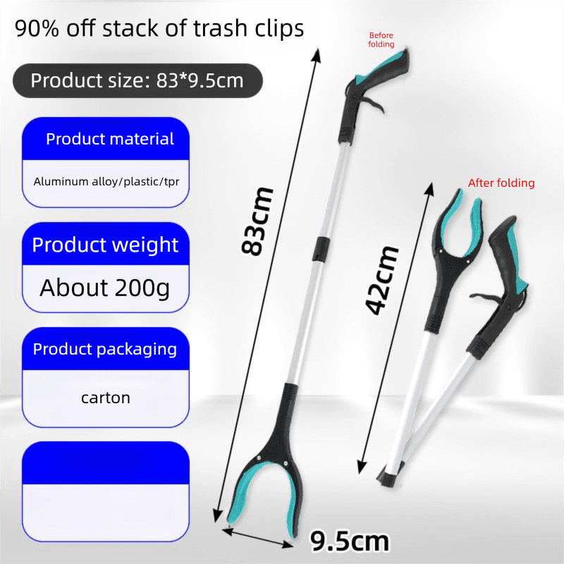 Green and Black Handle Foldable Grabber Reacher Tool - 83 cm Aluminium