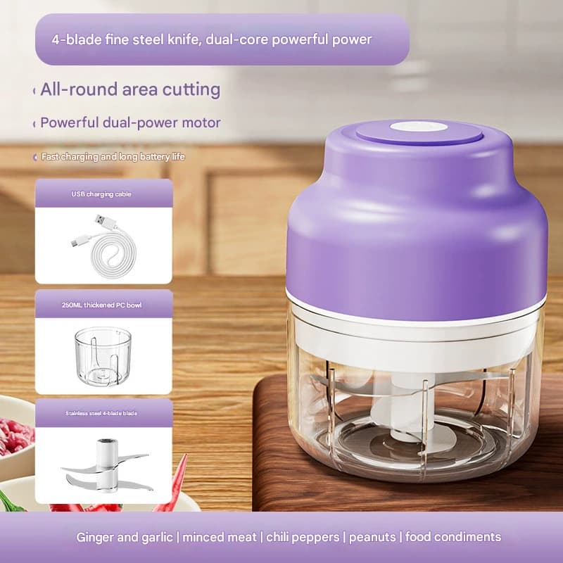 Powerful Mini Electric Food Chopper - USB Rechargeable - Size 250 ml
