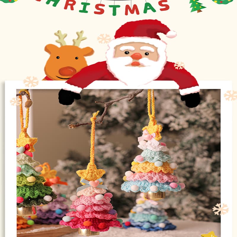 2-Piece Handmade Crochet Christmas Tree Ornament - Plush Knitted Decoration