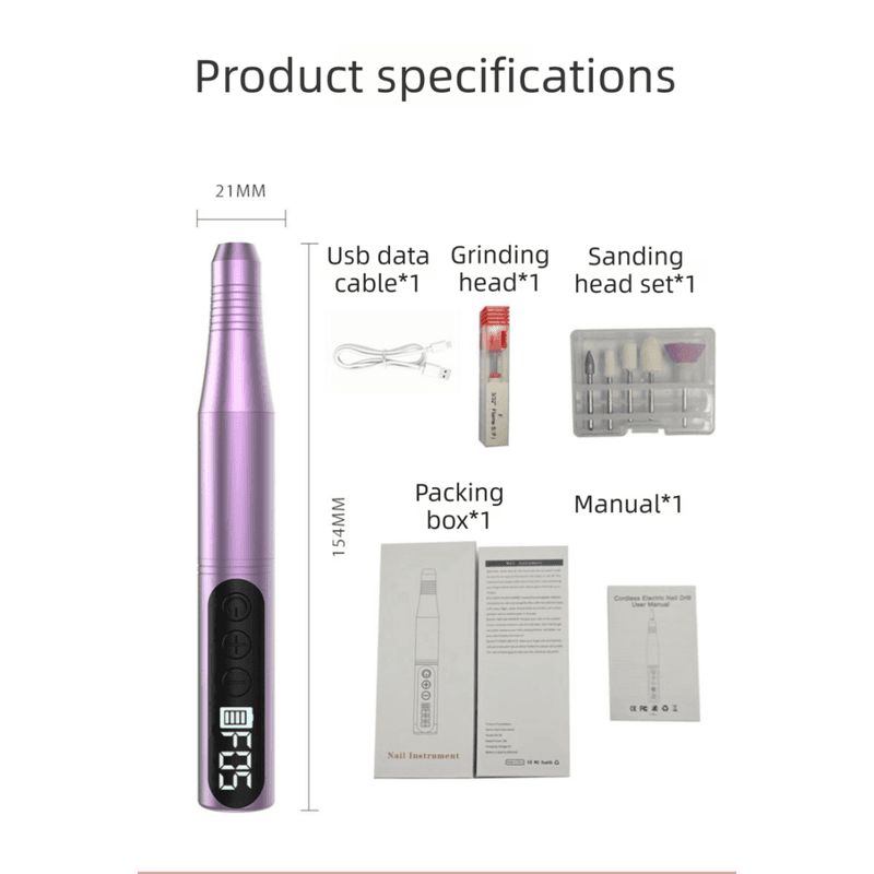 Black Portable Wireless Professional Electric Nail - Black Professional