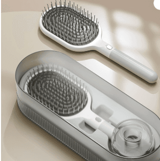 White Self-Cleaning Hair Brush Set with Stand - Anti-Static Detangling