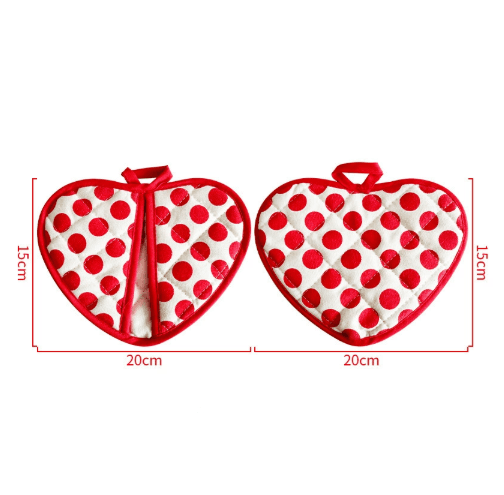 Red 2 Pack Heart Shaped Oven Mitts Heat-Resistant Cotton - Red Insulation