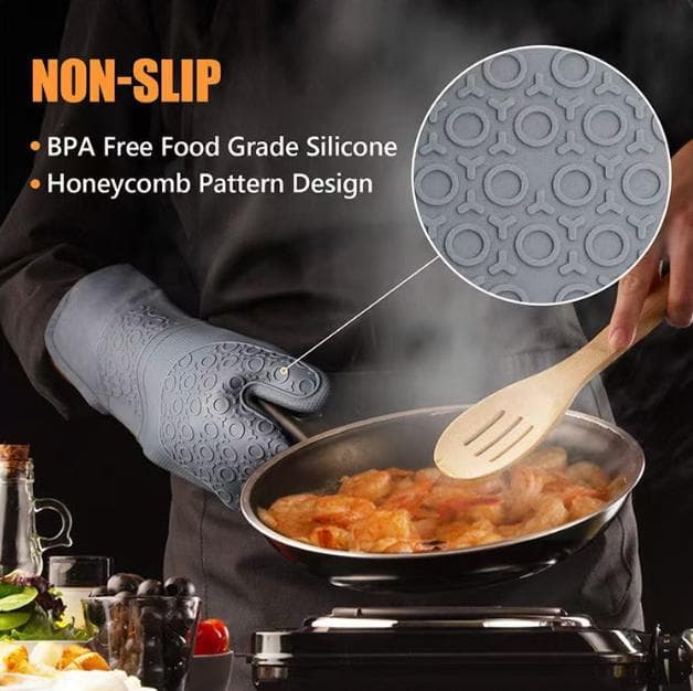 Grey 6-Piece Silicone Oven Mitts and Pot Holders Set - Extra Long