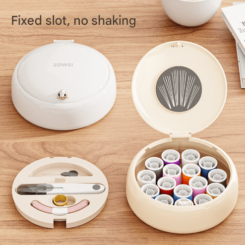 Beige Modern Compact Sewing Kit Organizer - All-in-One with Magnetic Needle