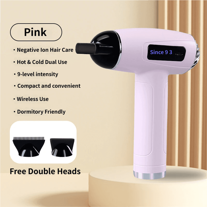 Pink Cordless Ionic Constant Heated Hair Dryer with LCD Display & 9 Wind