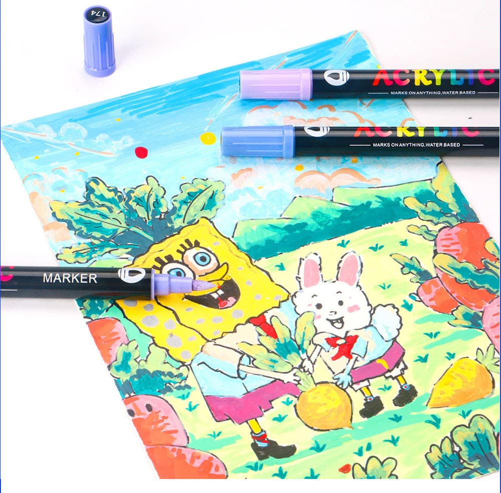 Dual-Tip Acrylic Markers - 12-Pack, Water-Based, Quick-Dry - 24 Colors