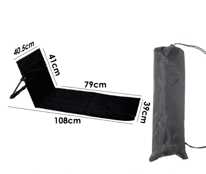 Portable Outdoor Folding Ground Chair with Back Support (Extra Long Black)