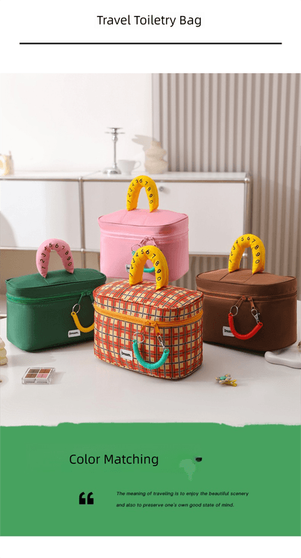 Green Portable Makeup Bag - Large Capacity, Multi-Compartment - 22×13×15 cm