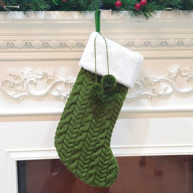 Green Large Cable Knit Christmas Stocking - Classic 43 cm Holiday Decor