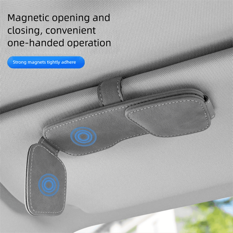 Black Car Sun Visor Sunglasses Holder - Magnetic Dual Clip Organizer