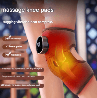 Grey Wireless Heated Knee Massager Brace - Rechargeable Vibration