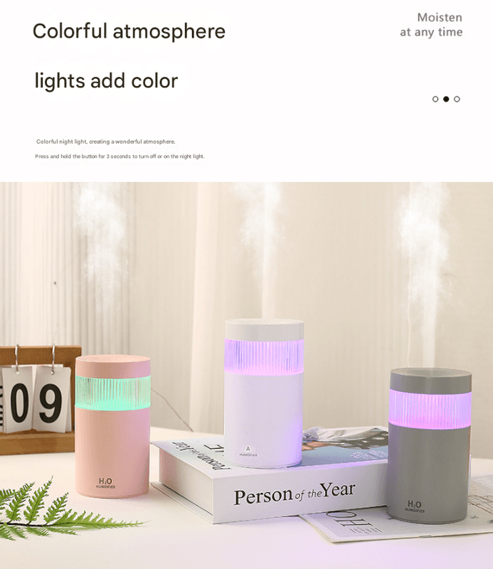 2-Piece White Mini Desktop Humidifier - Portable Mist Maker for Home and Car