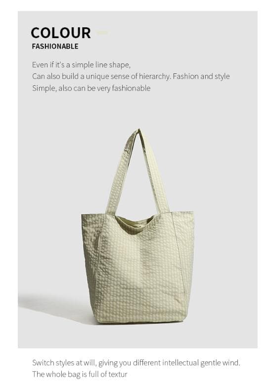 Light Green Lightweight Seersucker Gingham Tote Bag - Spacious Multi-Pocket
