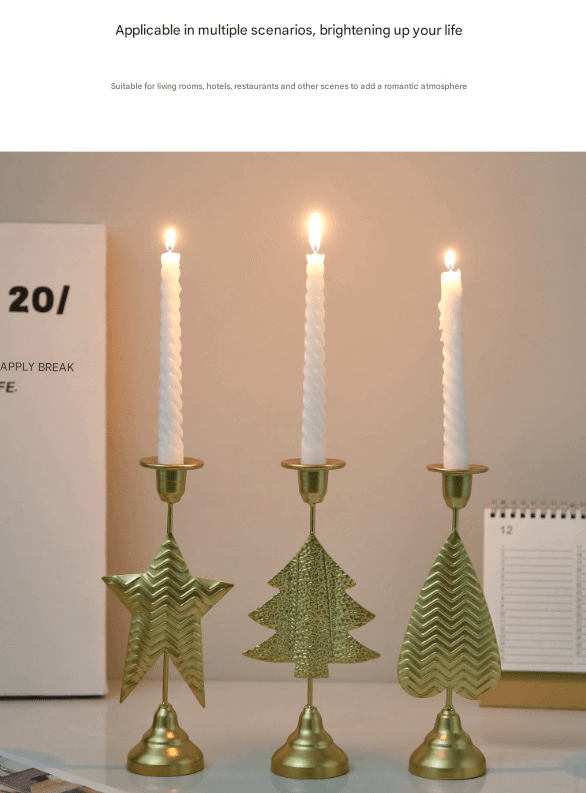 Gold Star Metal Candlestick Holder - Decorative Taper Candle Stand for Home
