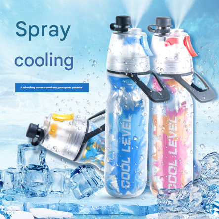 Cyan 500 ml Insulated Sports Water Bottle with Cooling Mist - Triple-Layer