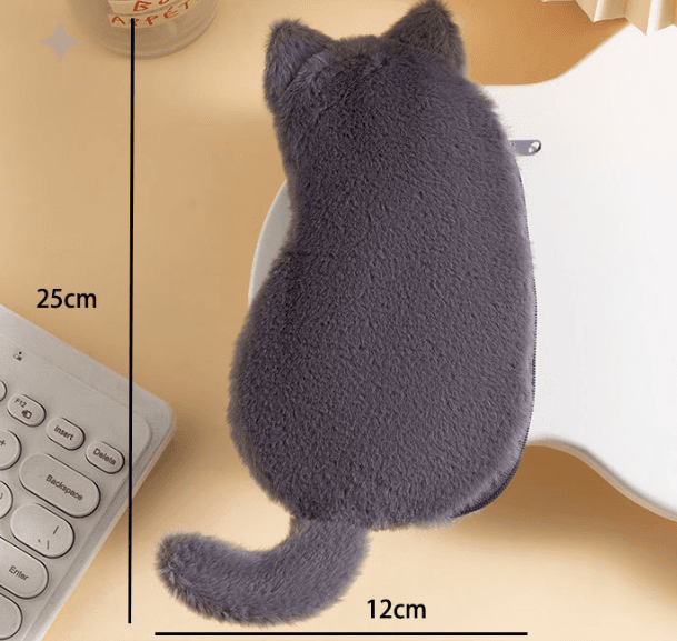 Black 3-Pack Plush Cat Pencil Case Set - Large Capacity Kawaii Kitty Shape
