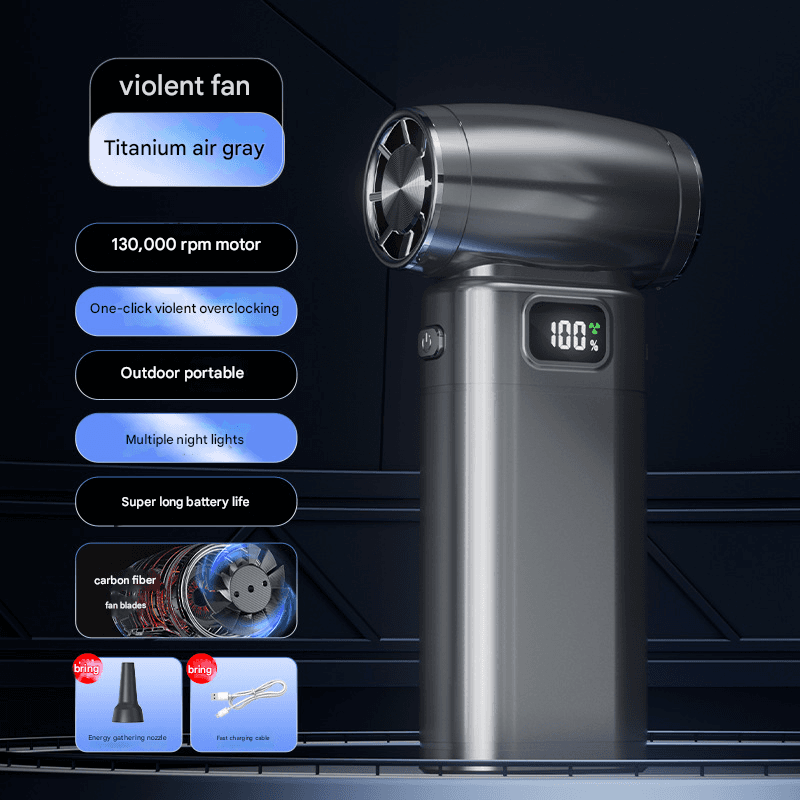 Black Portable High-Speed Turbo Fan & Air Duster - 130,000 RPM Brushless
