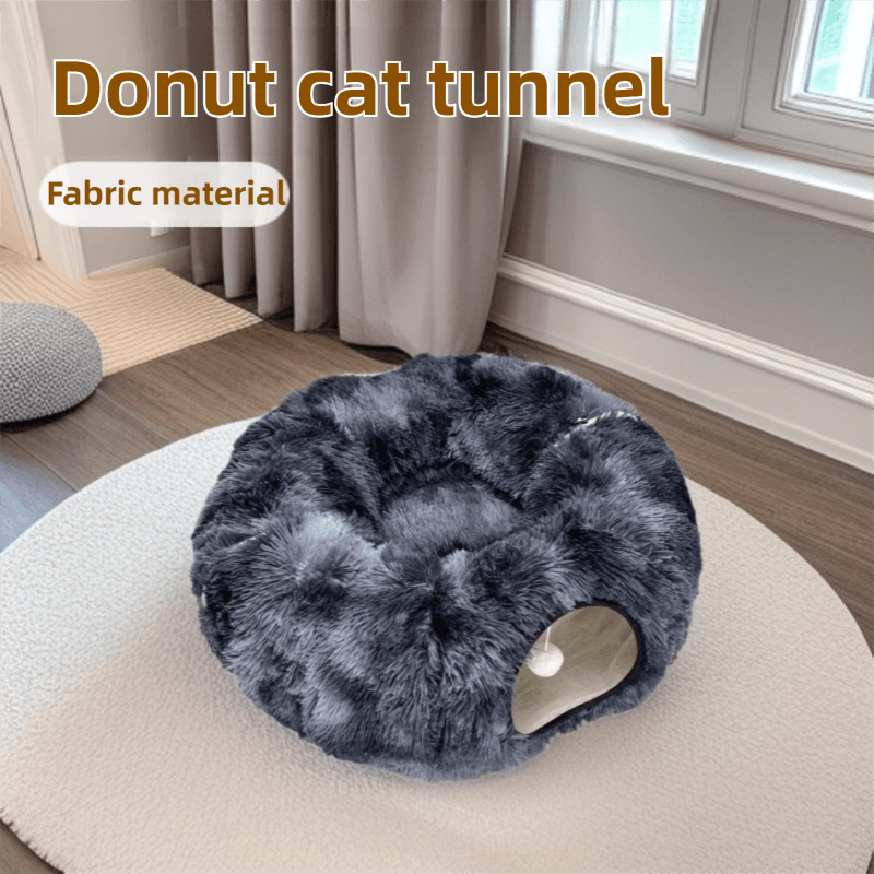 2-in-1 Dark Blue Tie-Dye Donut-Shaped Cat Tunnel Bed - Spacious 85 cm Pet