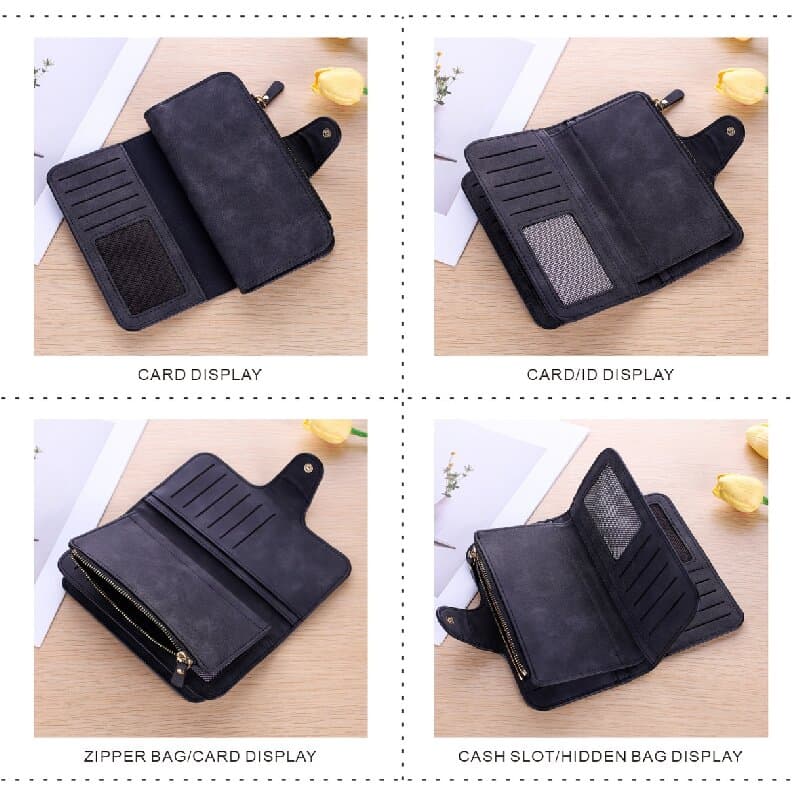 Black Large Capacity Long Wallet Frosted PU Leather Clutch - Black Wallet