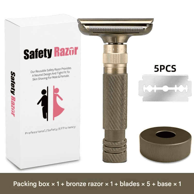 Bronze color Adjustable Double Edge Safety Razor Kit - 8-Setting Precision