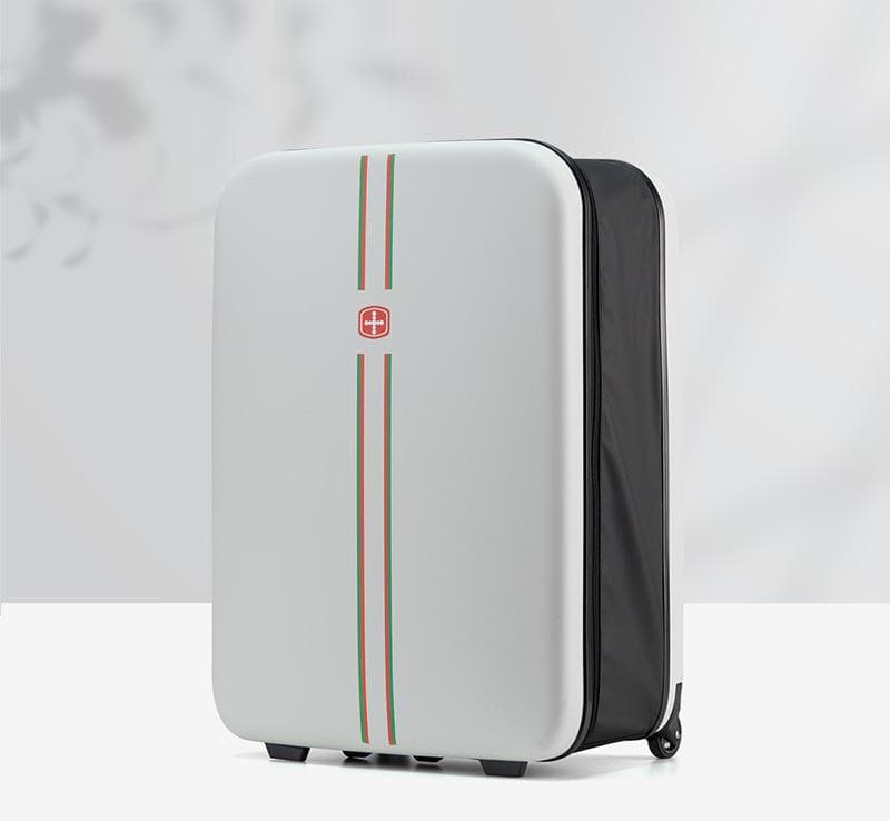 Compact Expandable Foldable Luggage - Reinforced Alloy Handle - White