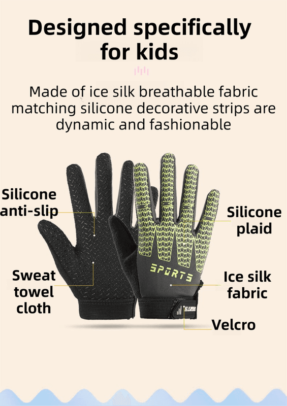 Black and Red Breathable Half-Finger Cycling Gloves for Kids - S Size