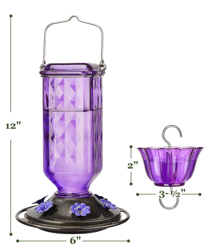 Hanging Hummingbird Feeder - Decorative Glass Nectar Bottle - Purple
