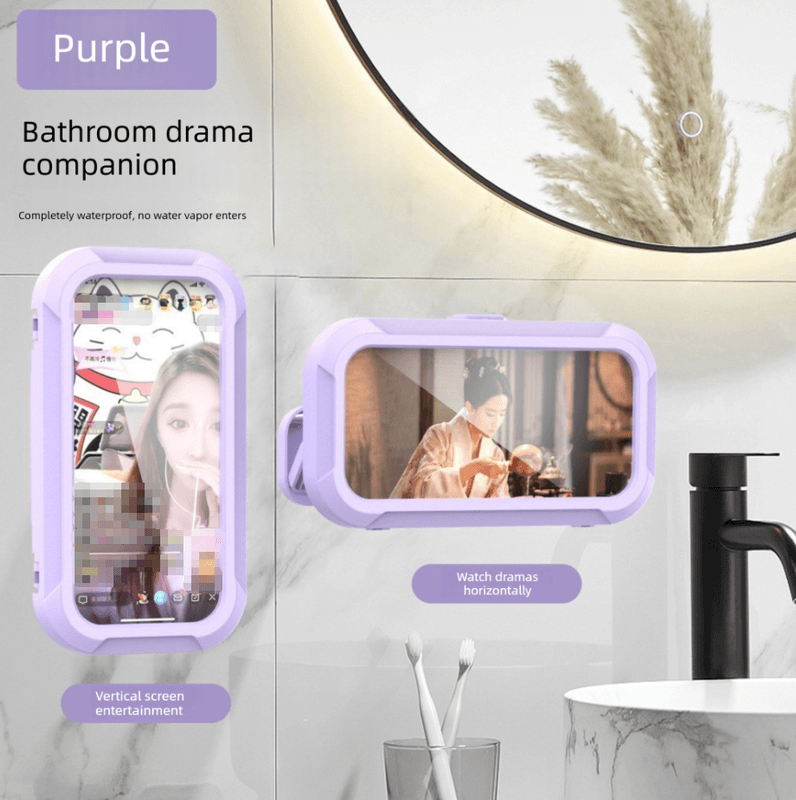 Waterproof Shower Phone Holder Purple Wall Mount - 360° Rotating Retractable