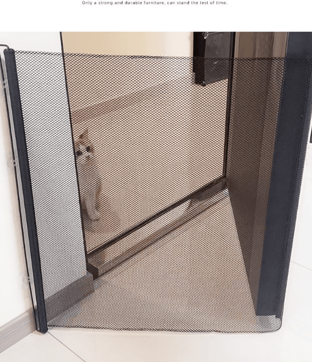 Retractable Pet Safety Gate 110 × 78 cm Paw Print Mesh Dog Barrier No Drill