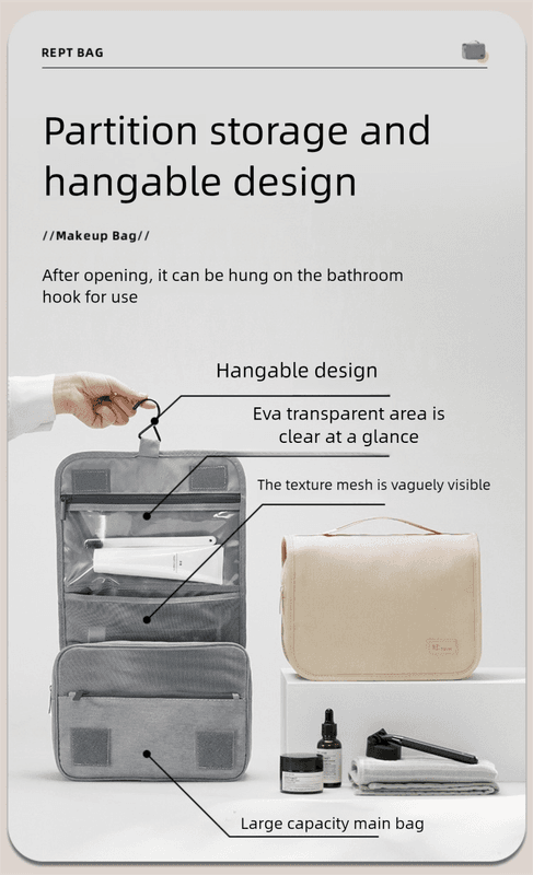 Black Eco-Friendly RPET Hanging Toiletry Bag - Large Capacity