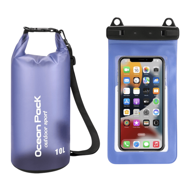 Blue Purple 10L PVC Waterproof Swimming Bag Bonus with Waterproof Phone