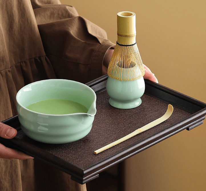 5-Piece Ceramic Matcha Tool Set - Spouted Bowl, Whisk, Holder, Sifter