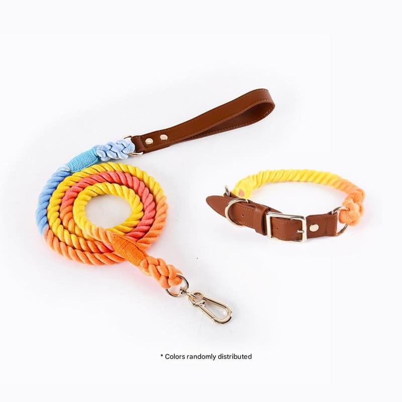 Leather Pet Collar and Leash - Soft, Strong Braided Rope - Size M