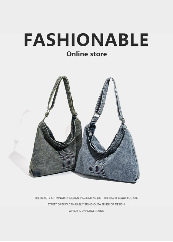Blue Retro Washed Denim Hobo Bag - Large Capacity Shoulder & Crossbody Tote