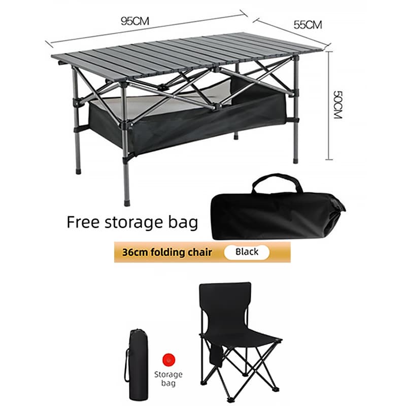 95 cm Black Portable Folding Egg Roll Camping Table - 95 cm Black Roll