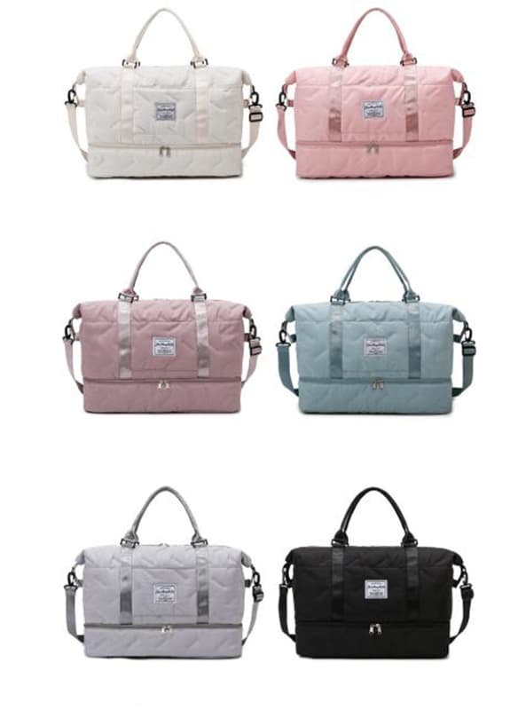 White Quilted Duffel Bag for Travel & Gym - Large Capacity Weekender