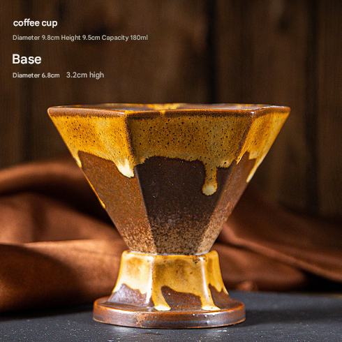 Brown and Gold Artistic Hexagonal Ceramic Coffee Cup & Stand - Brown Gold