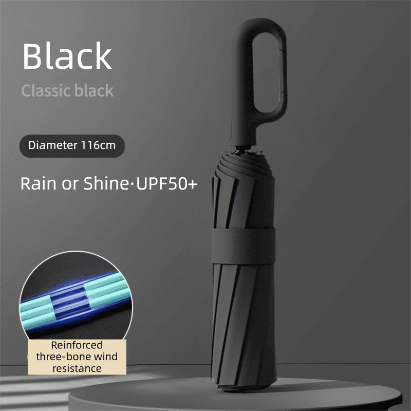Black Heavy Duty Fully Automatic Carabiner Umbrella - Size 116 cm