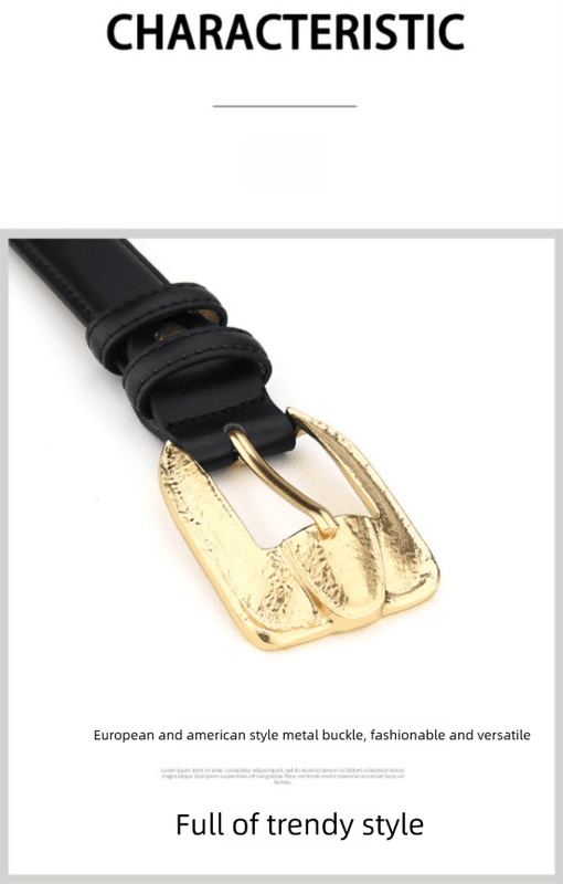 Women's Genuine Leather Belt Retro Gold Buckle Waist Belt for Jeans Dress