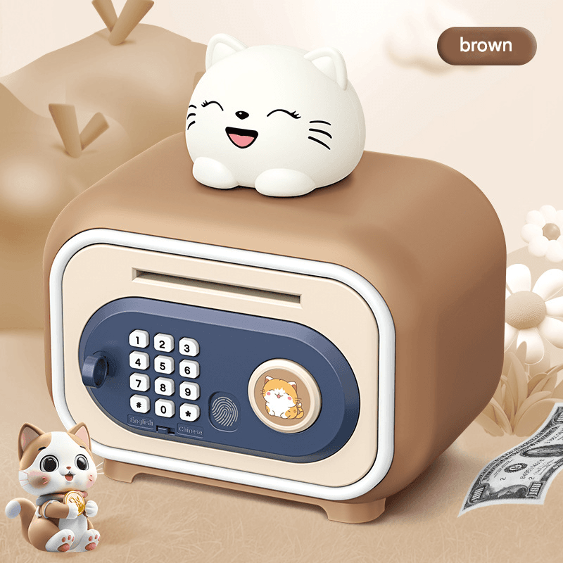 Brown Electronic Piggy Bank Safe for Kids - Automatic Rolling Money Box