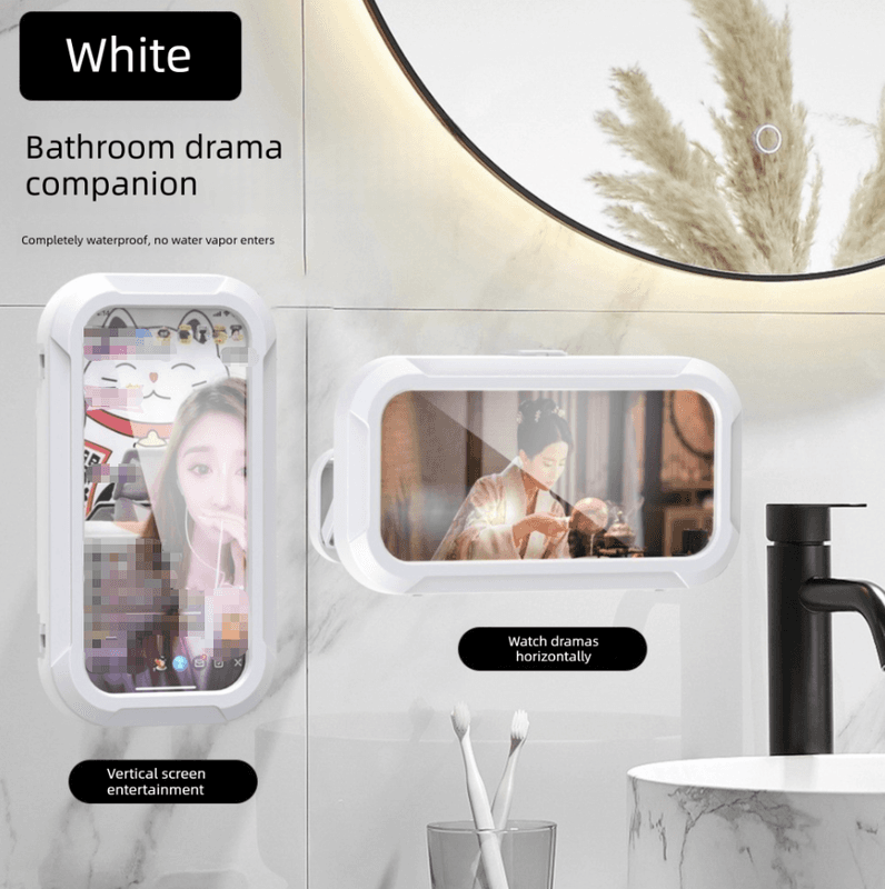 Waterproof Shower Phone Holder White Wall Mount - 360° Rotating Retractable