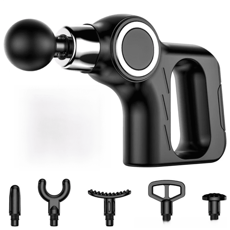 Black Portable Mini Triangle Massage Gun with 6 Heads & 6 - Button Model