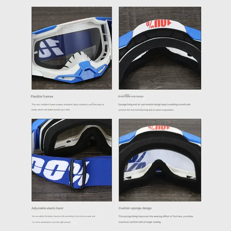 Pro Motocross Goggles - Windproof, UV400 Protection - Green frame, blue lens