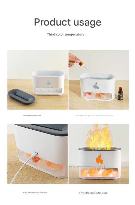 Himalayan Salt Stone Flame Aroma Diffuser & Humidifier - 7 Light - White