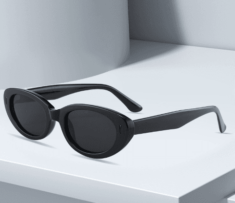 2-Piece Black Grey Retro Oval Cat-Eye Sunglasses - Influencer-Style Shades