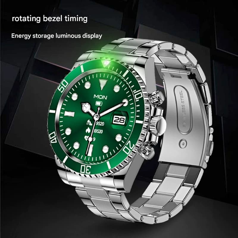 Classic Stainless Steel Smartwatch with Rotating Timer Bezel - Blue