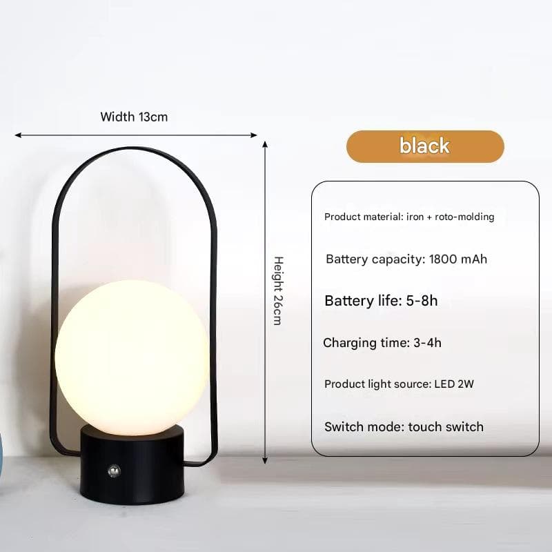 Black Portable Rechargeable LED Lantern Lamp - Touch Control 3-Color